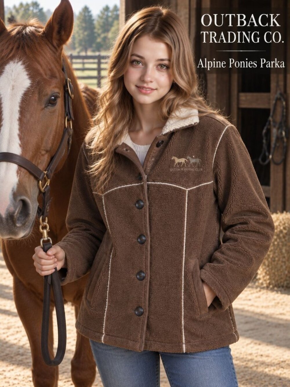 Outback Trading Co Alpine Ponies Parka S Brown Sherpa Fleece Western Equestrian